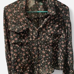 Wild Fable Floral Button-Up Sheer Mesh Blouse